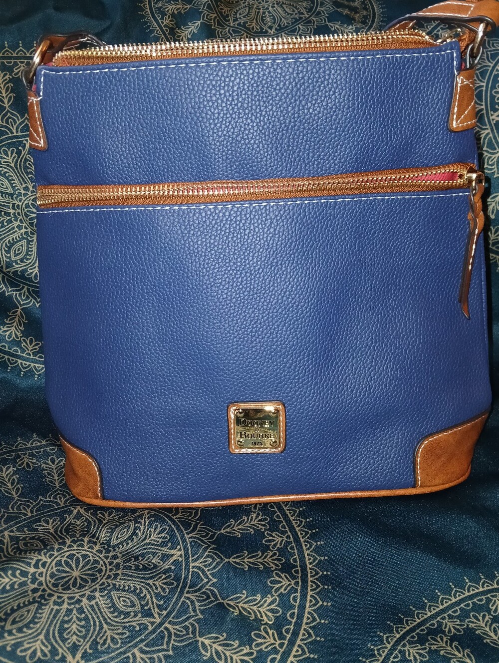 Dooney & Bourke Blue Crossbody Bag with Tan Trim